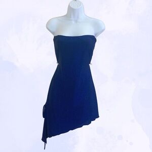 Blue Sparkly Strapless Mini Dress with Side Ties
